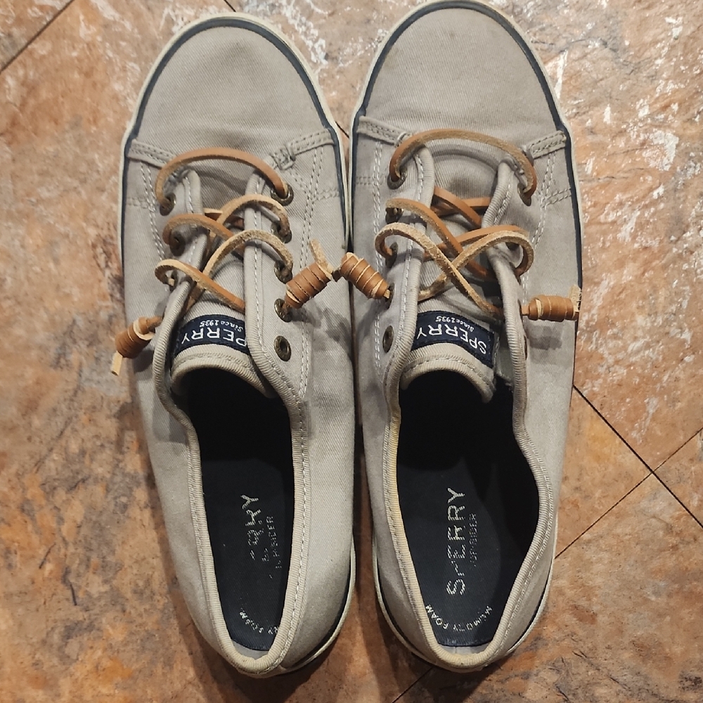 Sperry Light Gray Canvas Sneakers with Tan Laces